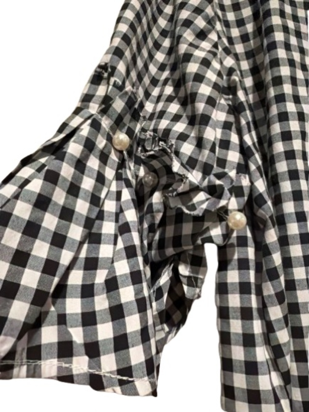 Black & White Gingham Ruffle Sleeve Top - Women XL - Picture 3 of 4